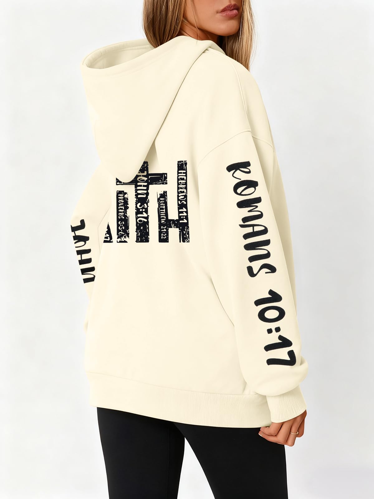 FASHGL Jesus Hoodies for Women Christian Sweatshirts Letter Graphic Faith Sweatshirt Christian Hoodie Long Sleeve Tops Apricot