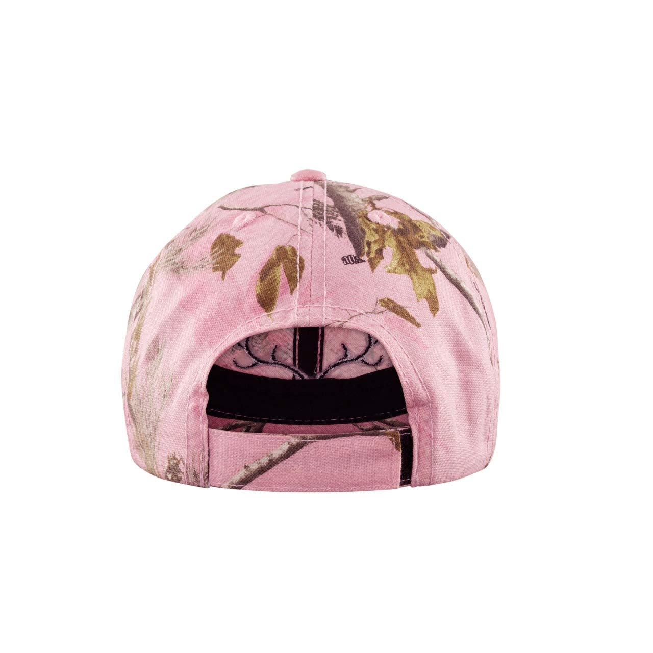 Mooselander – Ladies Baseball Cap in Realtree AP Pink Camo Print with White Antler Logo