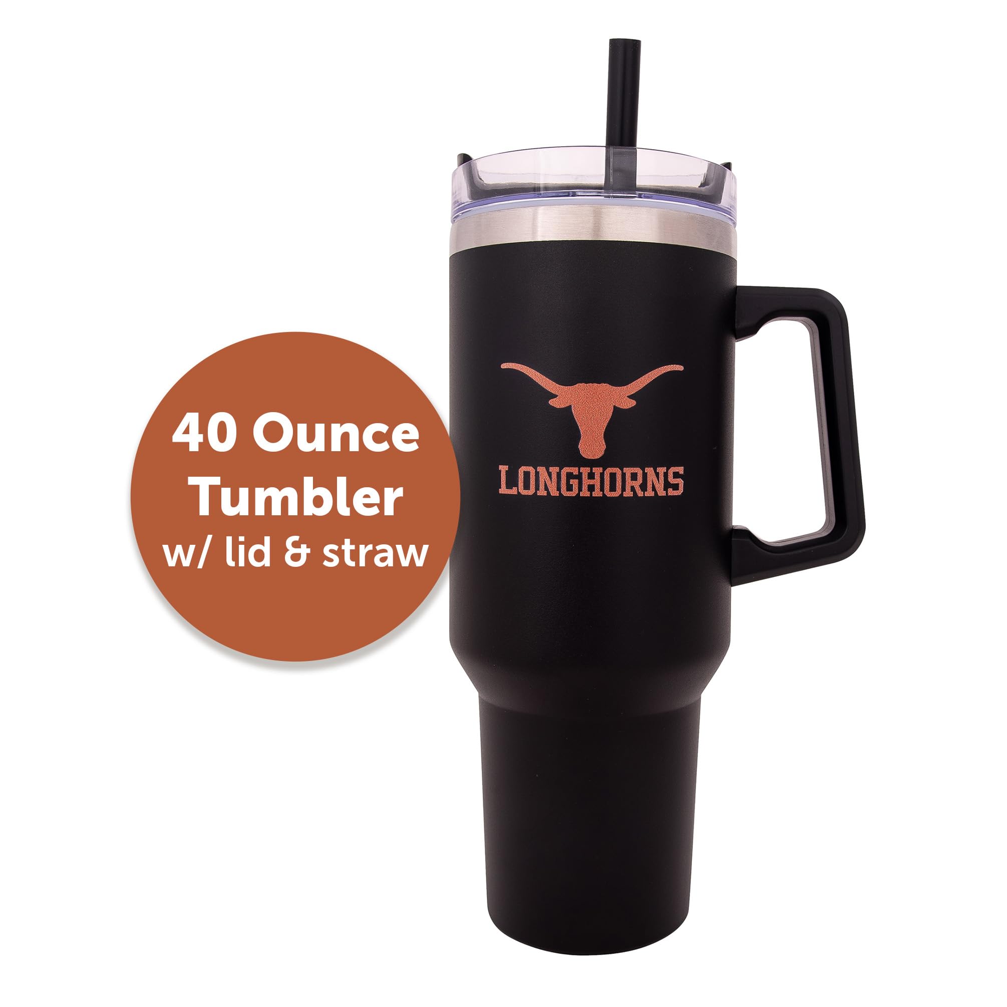 Desert Cactus University of Texas Longhorns UT Austin Large Insulated Stainless Steel Handle Lid Straw Reusable Double Walled Cup Hot Cold Drinkware Laser Etched (40oz Ounce Rally Tumbler)