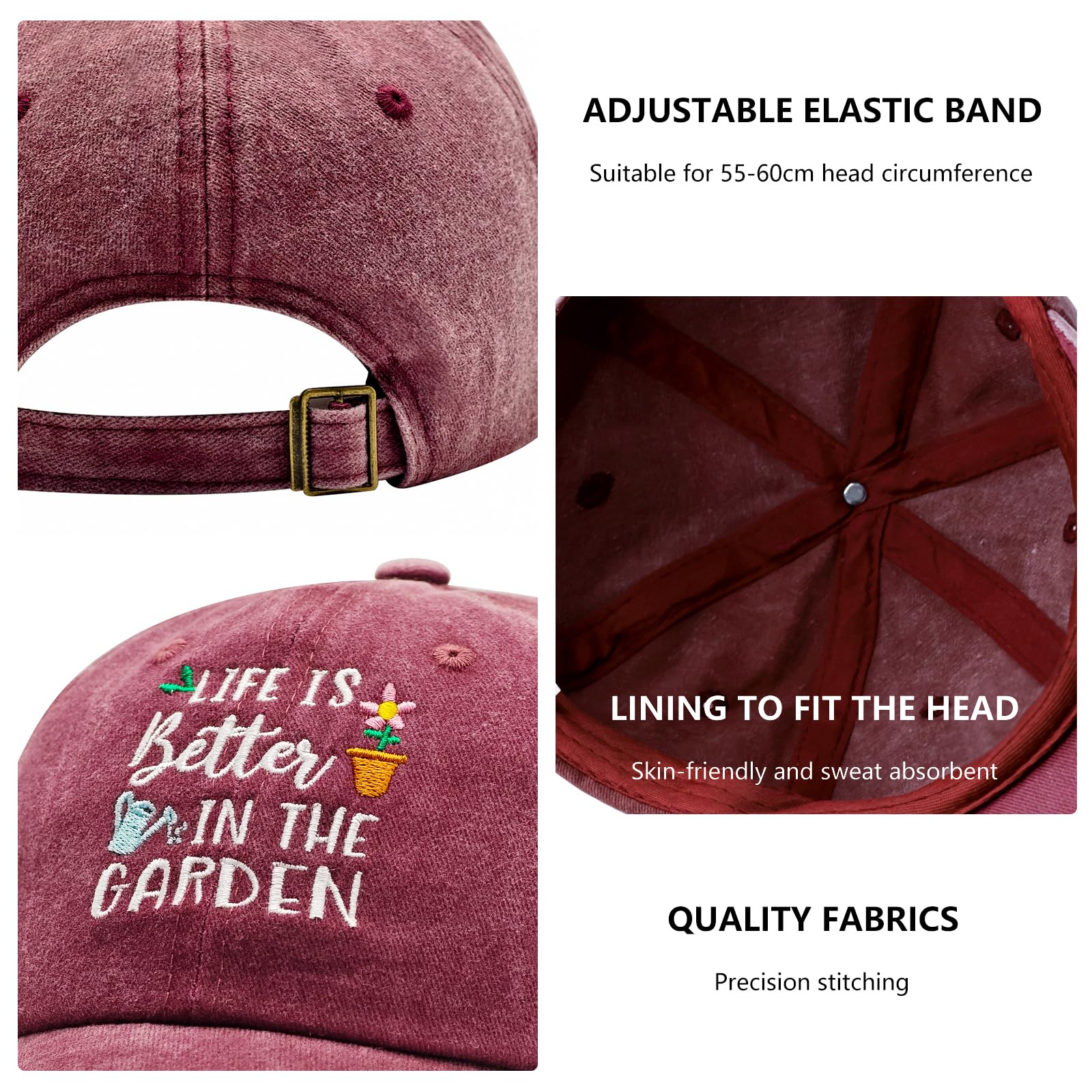 Adjustable Washed Cotton Embroidered Baseball Cap - Unique Gardening Gift for Women, Mothers Day, Wife, Mom, Grandma - Gardening Accessories