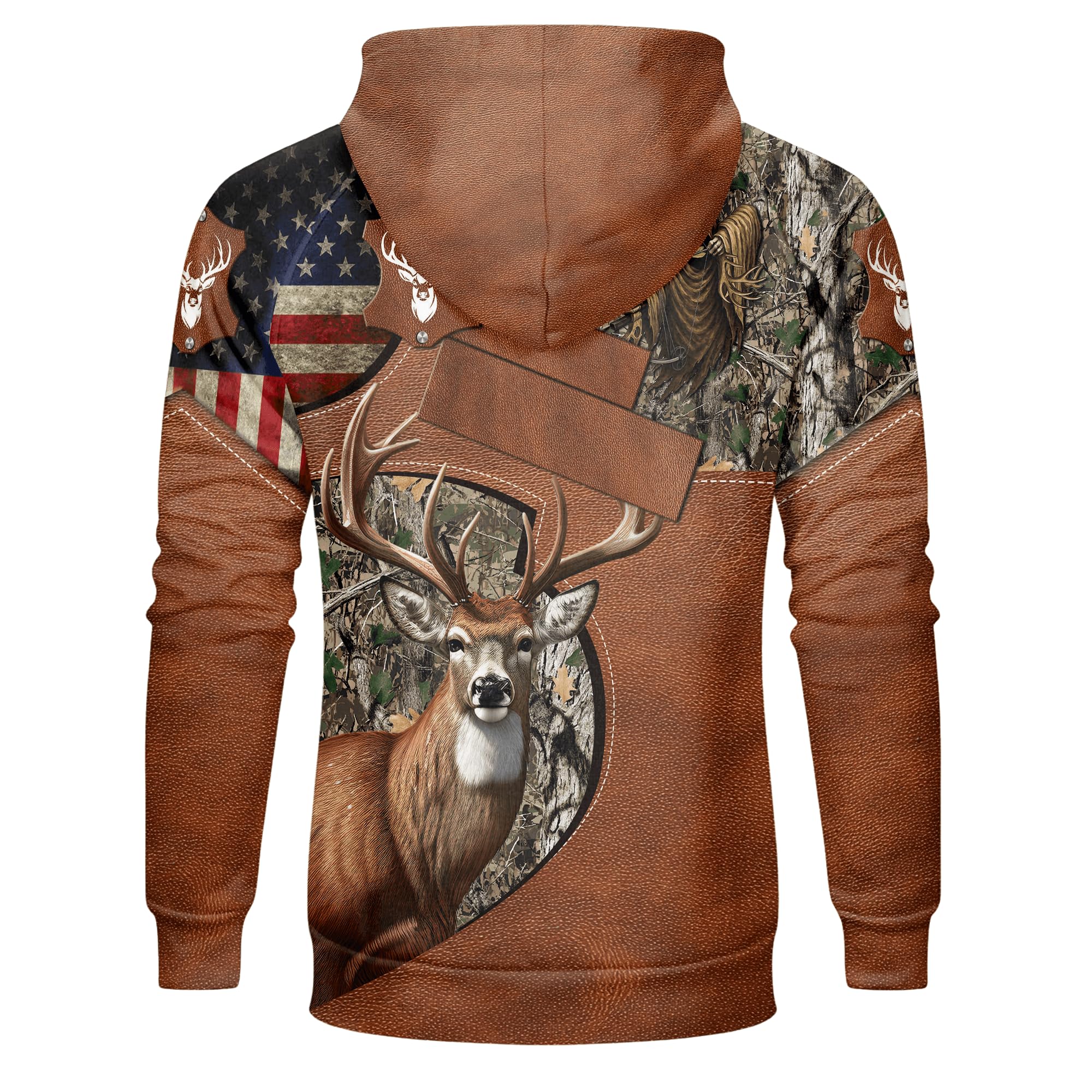 ENCYCOM Personalized Deer Hunting Hoodies – Camo Hoodie with US Flag Over All Print – Warm Outdoor Sweatshirt for Men & Women (US, Alpha, Small, 5X-Large, Regular, Regular, Deer Hunting 5)