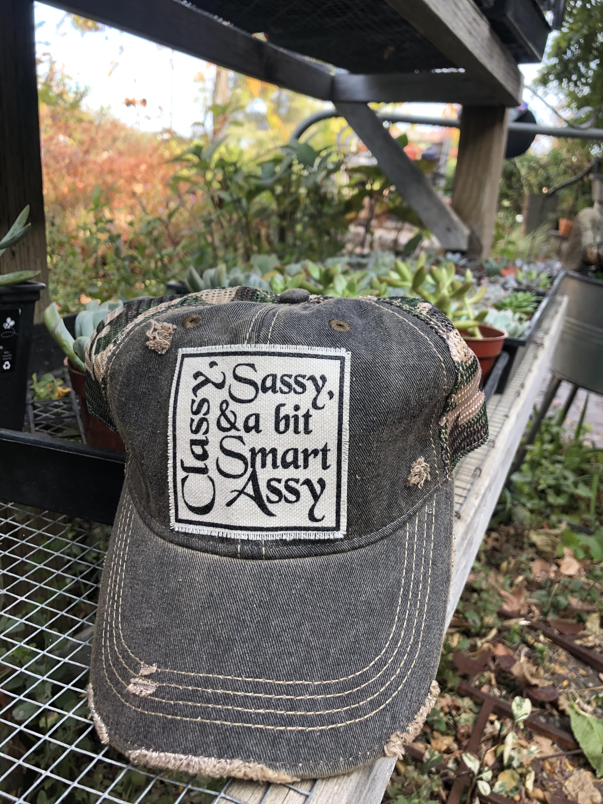 VINTAGE LIFE Baseball Cap for Women Funny Trucker Hat Cute Distressed Ball Caps (Classy, Sassy Smart Assy, Black Camo)